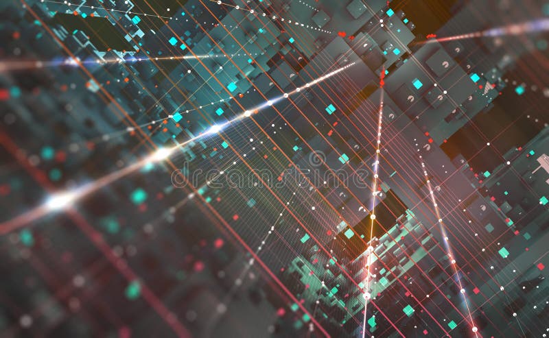 Αφηρημένη τρισδιάστατη απεικόνιση υποβάθρου τεχνολογίας Κβαντική αρχιτεκτονική υπολογιστών Φουτουριστικές τεχνολογίες